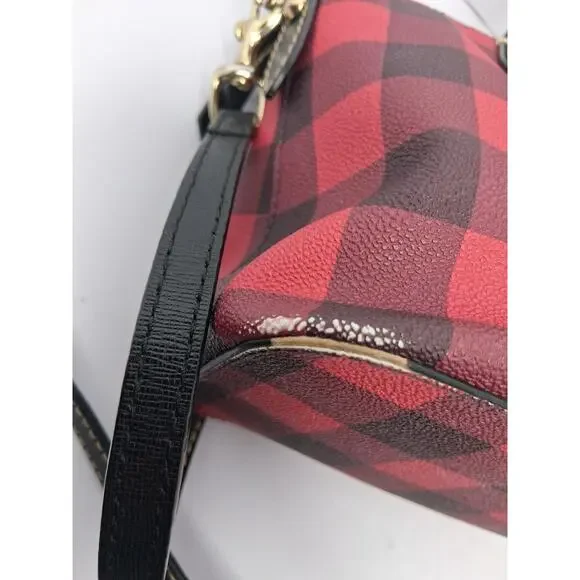 Dooney & Bourke Buffalo Plaid Small Satchel Red Black Crossbody Bag Leather Trim - Picture 9 of 16